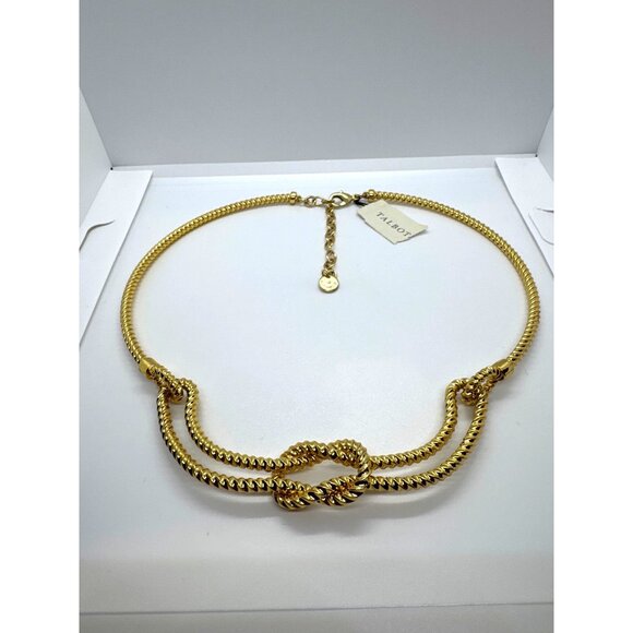 Talbots Love Knot Collar Choker Gold Tone Rope Chain Necklace Double Strand - Picture 2 of 8